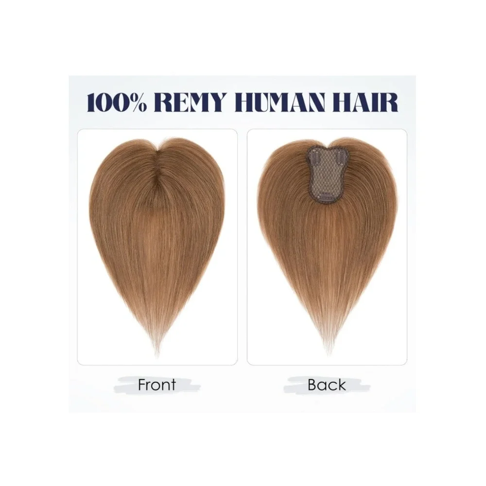 Real Human Hair Topper 10 Inch Light Brown‎ Remy Hairpiece Lace Base Bangs Light